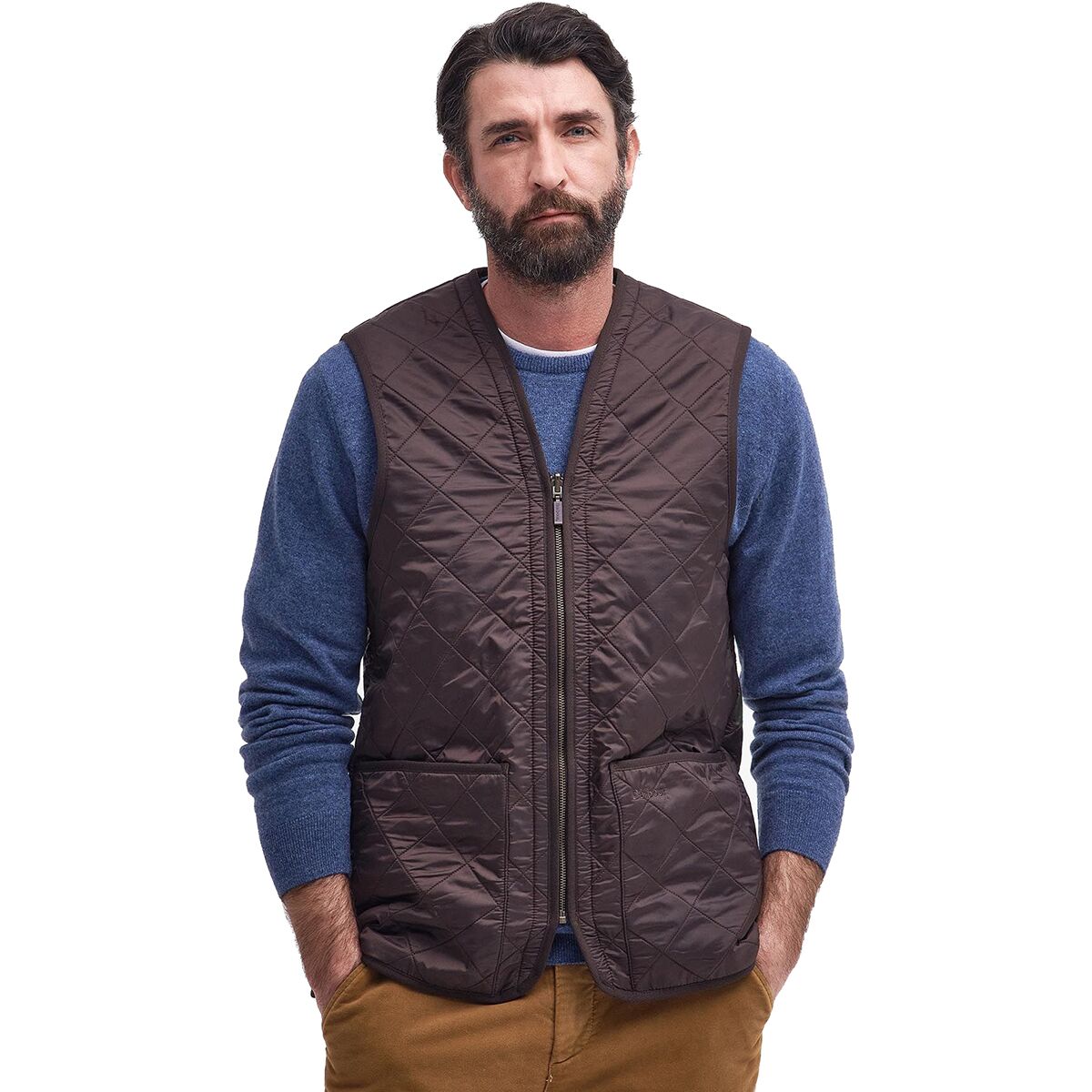 Image of Barbour Polarquilt Waistcoat Zip-In Liner Vest - Men's Dark Brown, XL