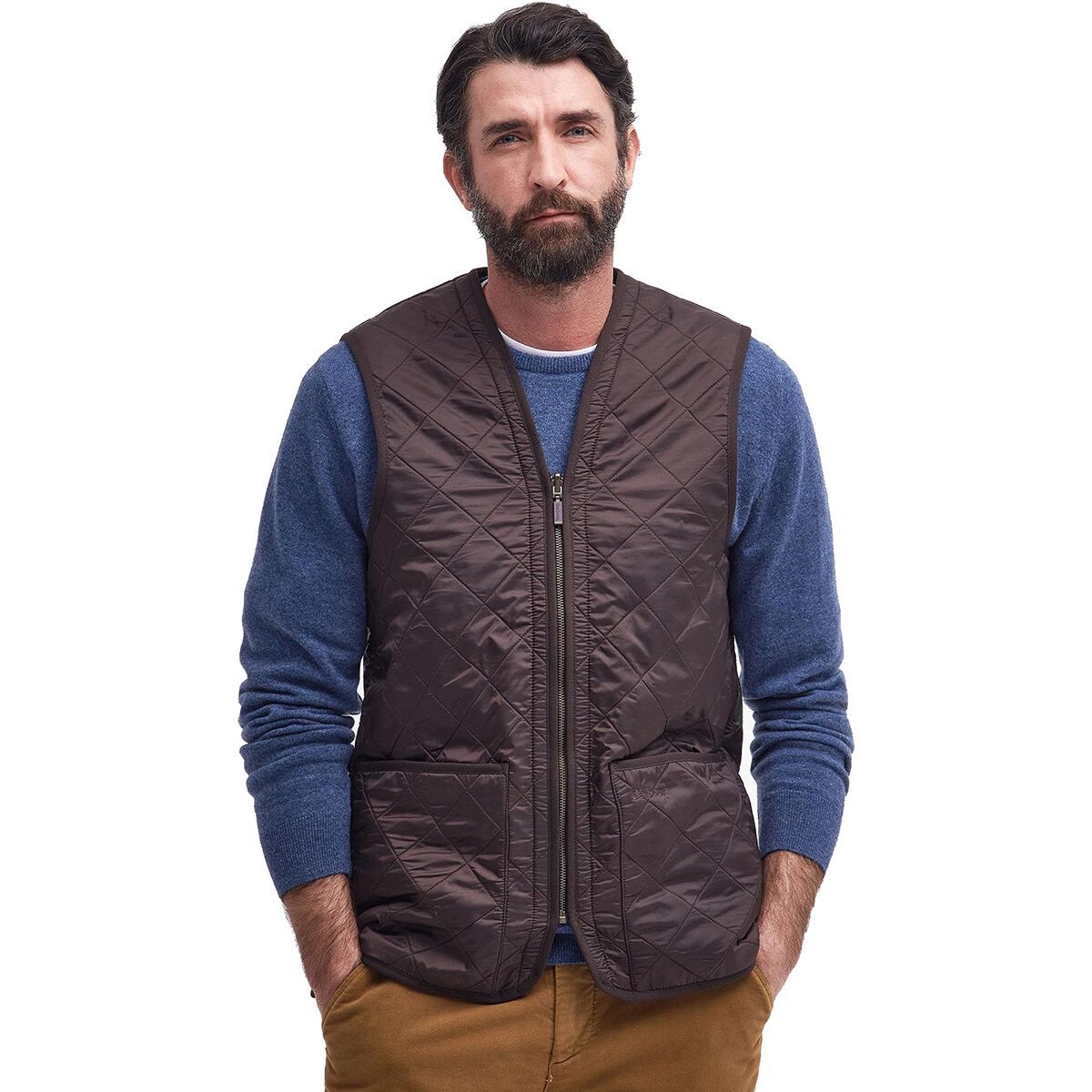 Image of Barbour Polarquilt Waistcoat Zip-In Liner Vest - Men's Dark Brown, L