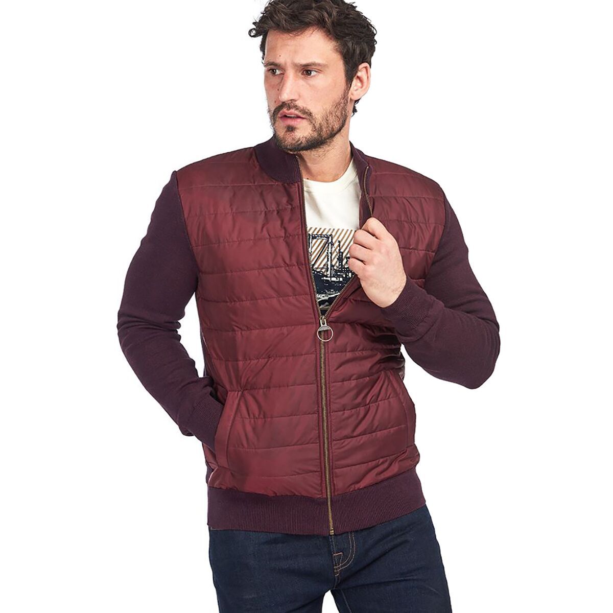 Barbour Carn Baffle Zip-Thru Sweater - Men's Merlot, L