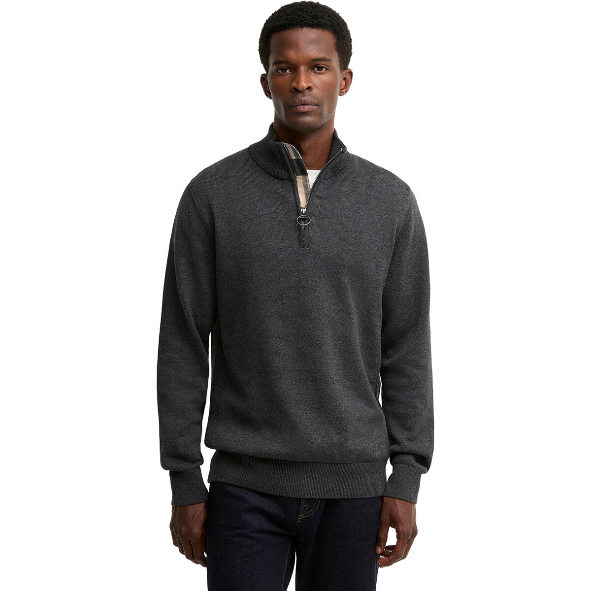 Image of Barbour Cotton 1/2-Zip Sweater - Men's Charcoal, XL