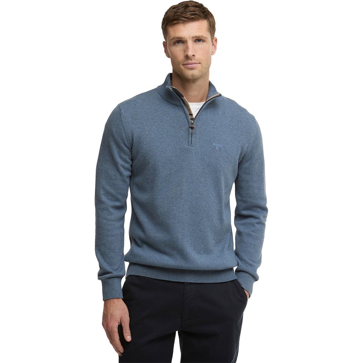 Image of Barbour Cotton 1/2-Zip Sweater - Men's Dusk Blue, XL