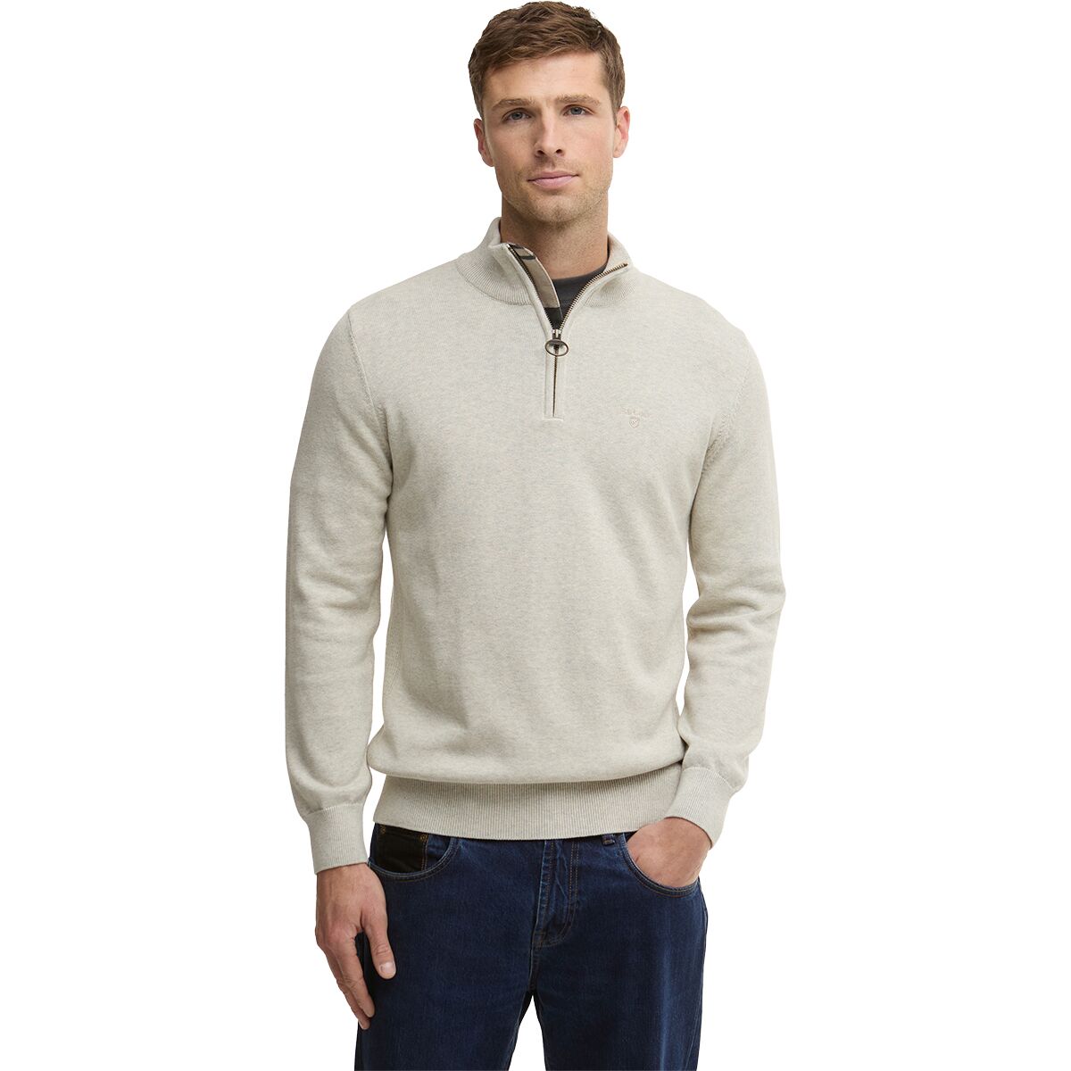 Image of Barbour Cotton 1/2-Zip Sweater - Men's Neutral, XL