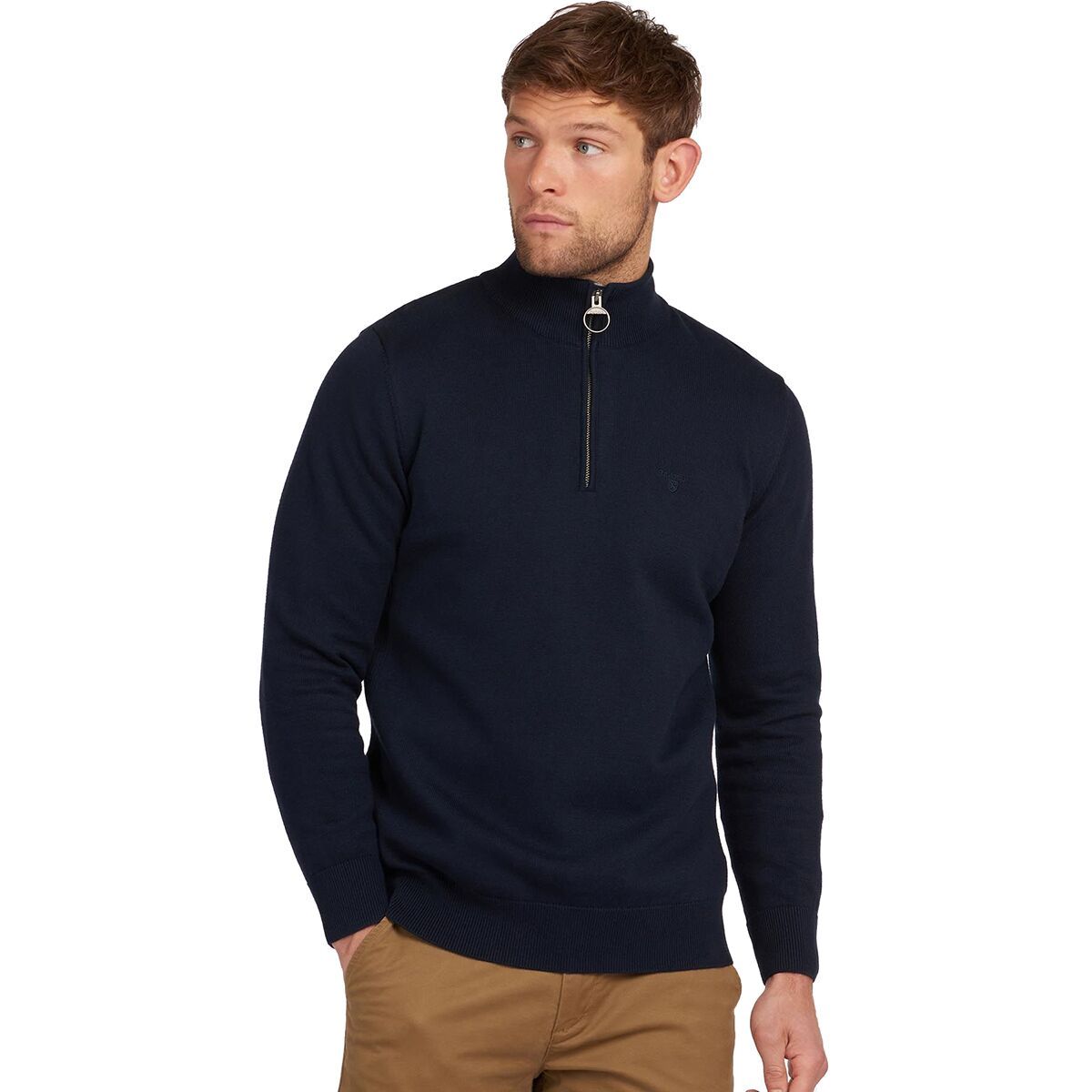 Image of Barbour Cotton 1/2-Zip Sweater - Men's Navy, L
