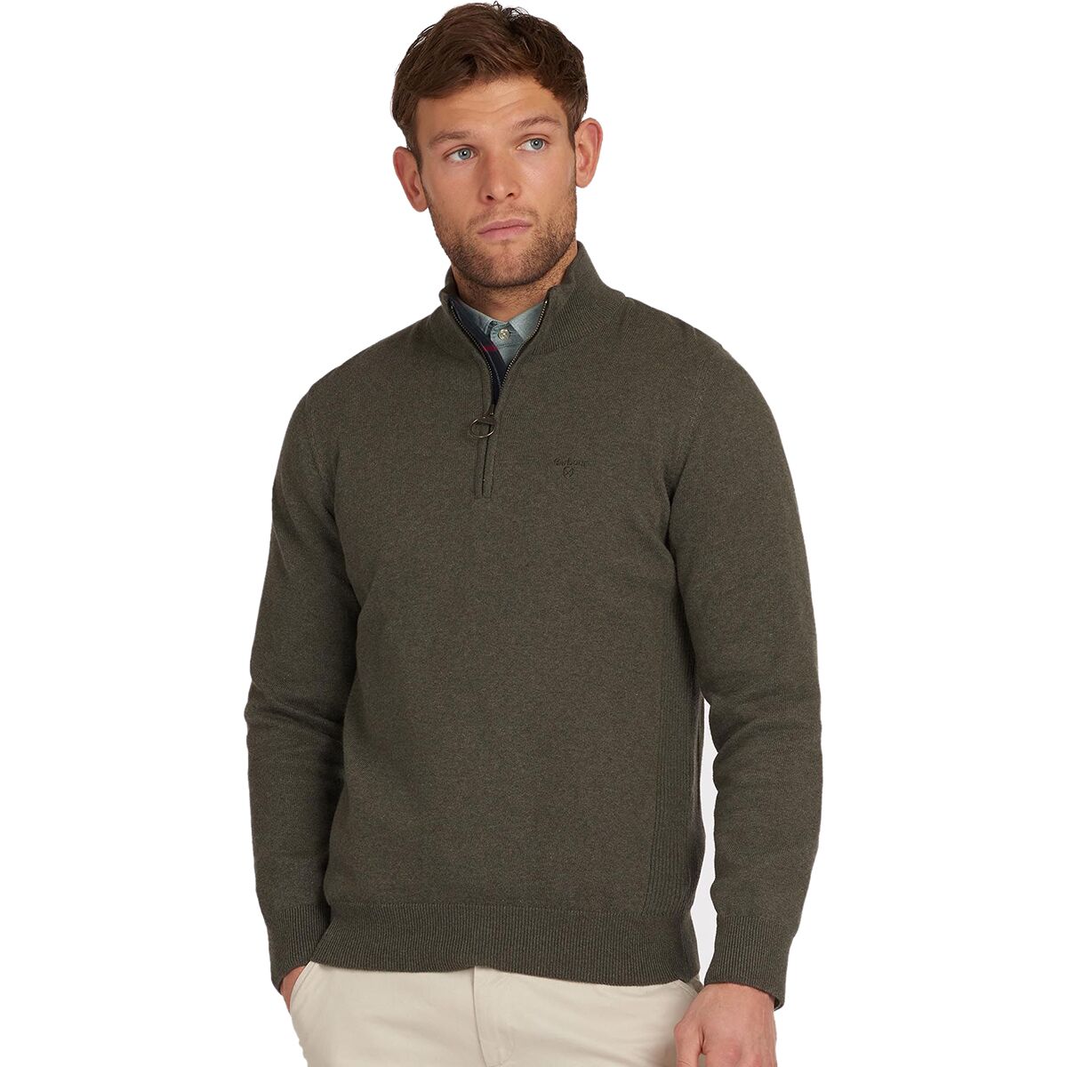 Image of Barbour Cotton 1/2-Zip Sweater - Men's Olive Marl, S