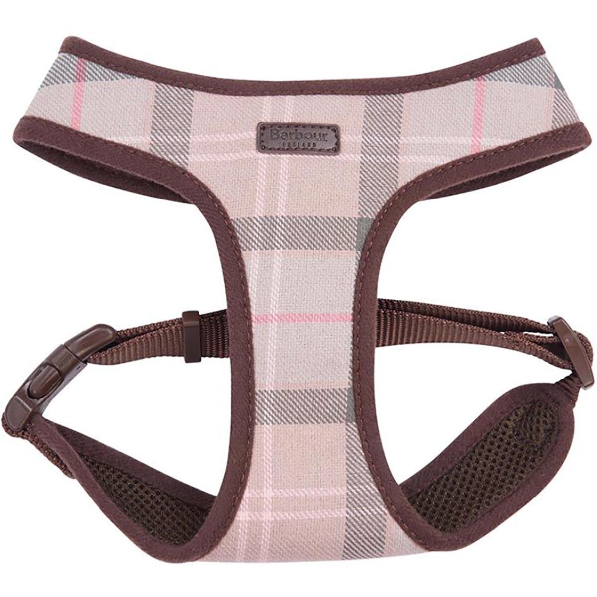 Barbour Tartan Dog Harness Taupe/Pink Tartan, M