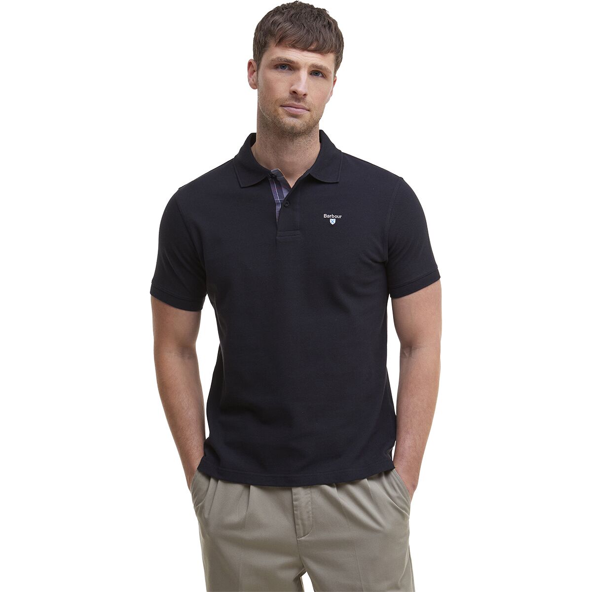 Image of Barbour Tartan Pique Polo Shirt - Men's Black/Modern, XL