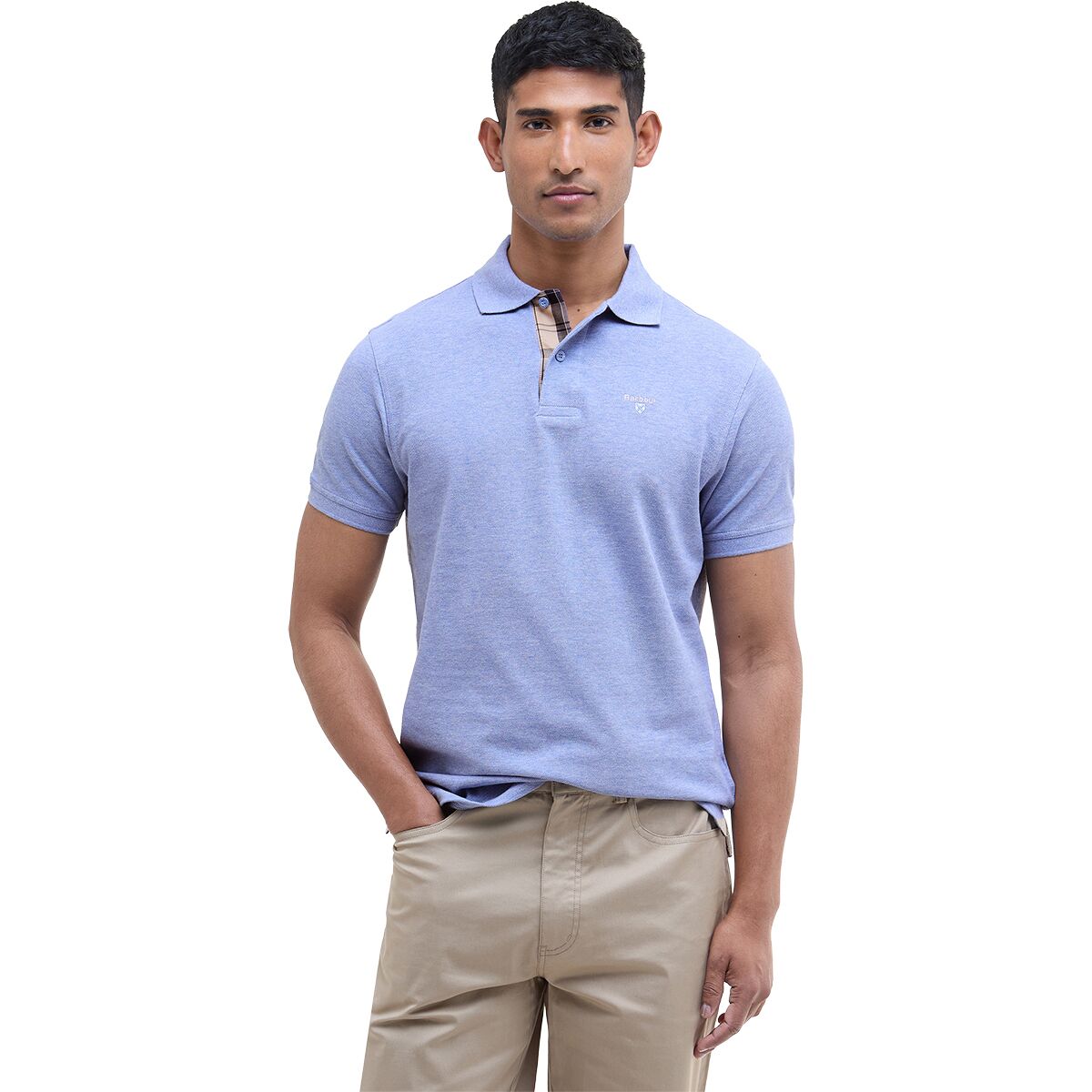 Image of Barbour Tartan Pique Polo Shirt - Men's Sky Marl, L