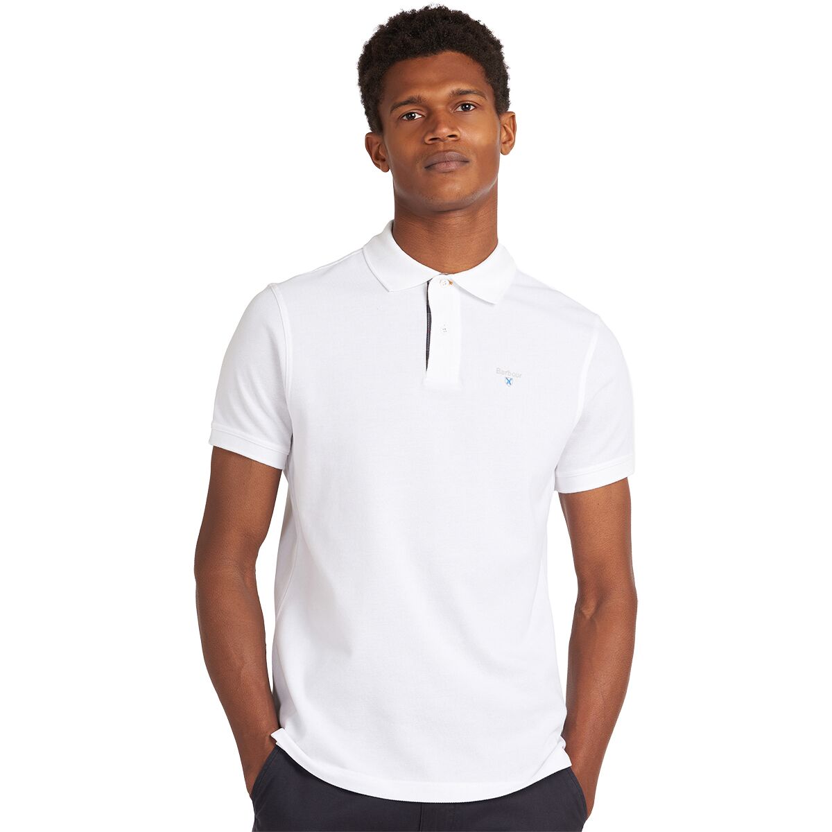 Image of Barbour Tartan Pique Polo Shirt - Men's White/Dress, S