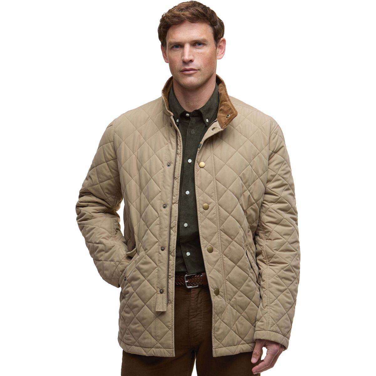 Image of Barbour Shoveler Quilted Jacket - Men's Military Brown, L