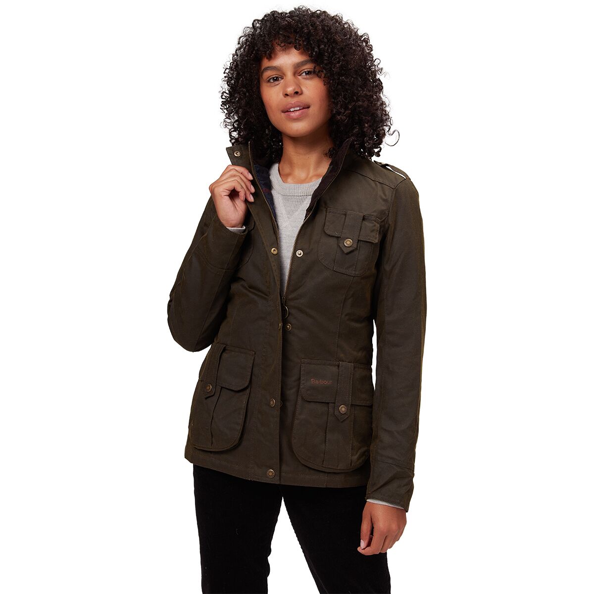 Image of Barbour Winter Defence Wax Jacket - Women's Olive/Classic, US 8/UK 12