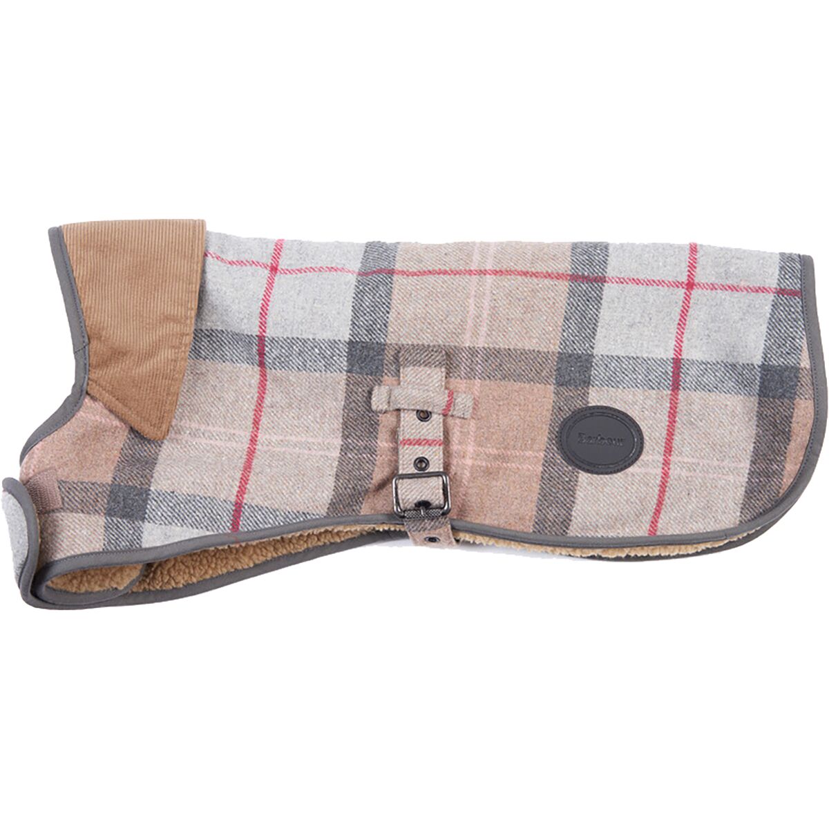 Image of Barbour Wool Touch Dog Coat Taupe/Pink Tartan, M