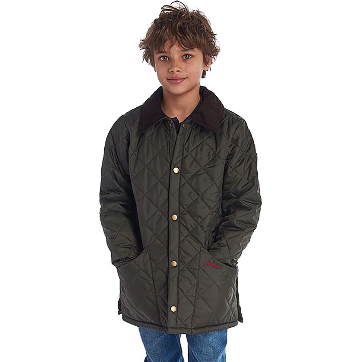 Barbour Liddesdale Quilted Jacket - Boys' Dark Olive/Red, XXL