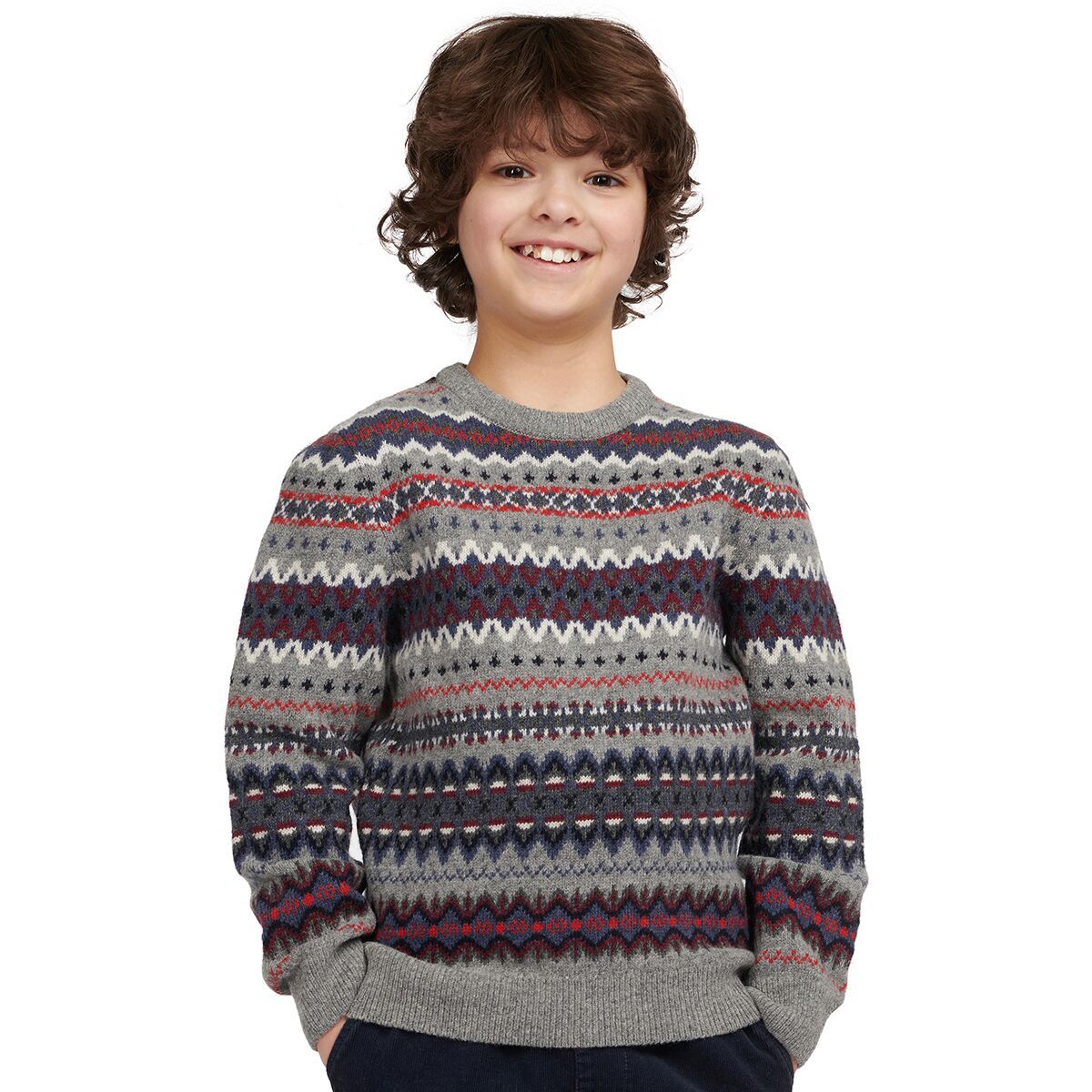 Barbour Case Fair Isle Crew Sweatshirt - Boys' Mid Grey, XL