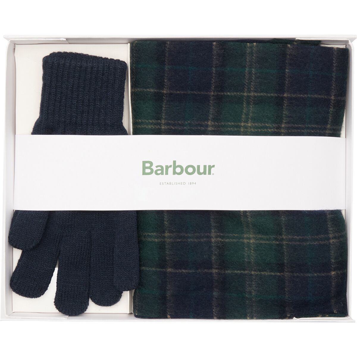 Image of Barbour Tartan Scarf & Glove Gift Set Green Loch Tartan, One Size