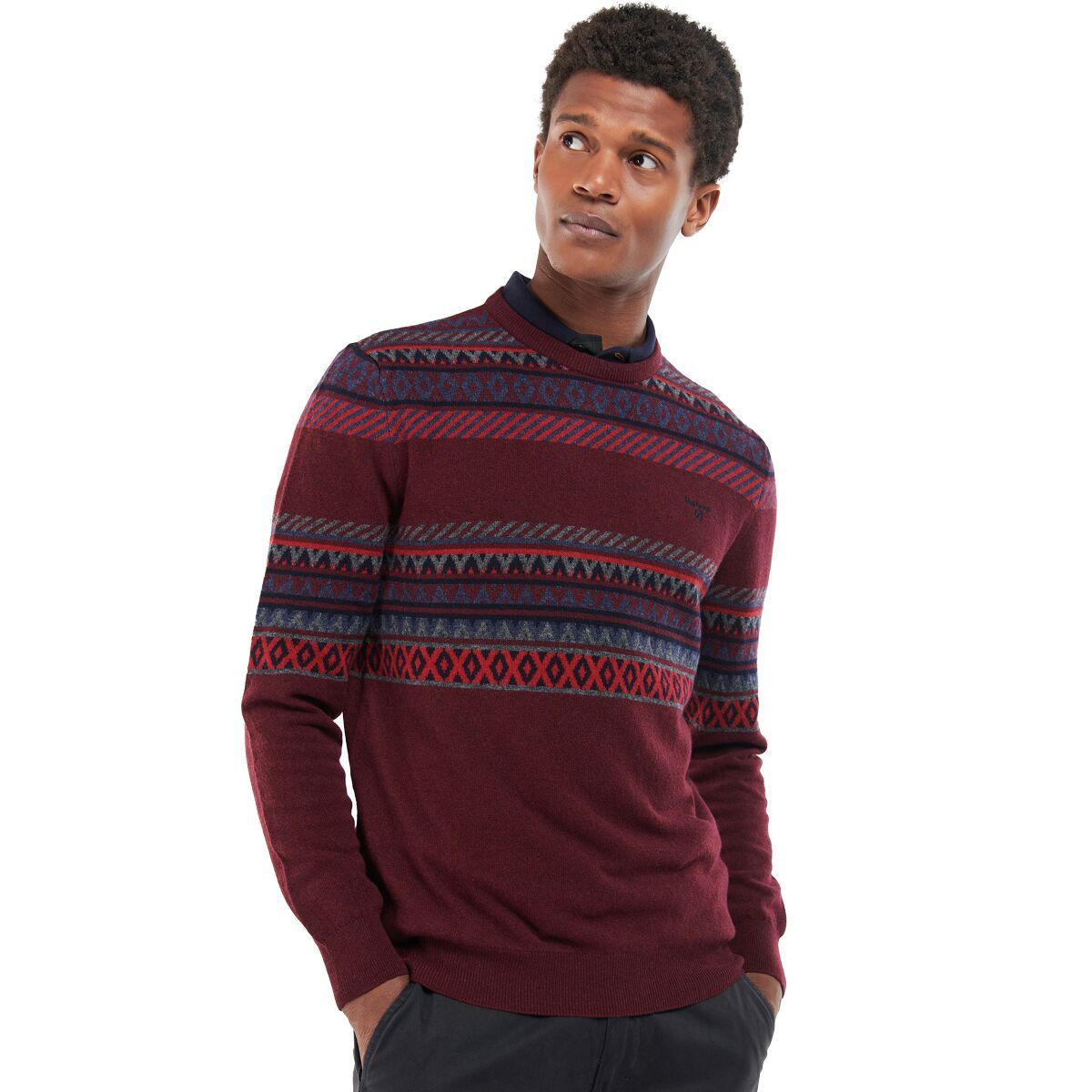 Barbour Winterborne Fairisle Crew Sweater - Men's Ruby, S