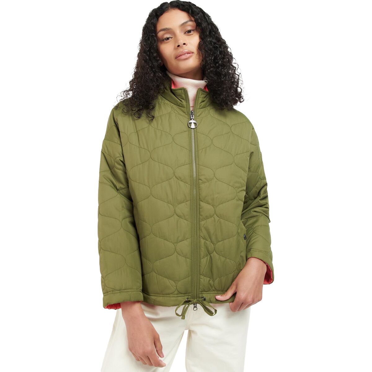 Image of Barbour Reversible Apia Quilt Jacket - Women's Olive Tree/Pink Punch, US 6/UK 10
