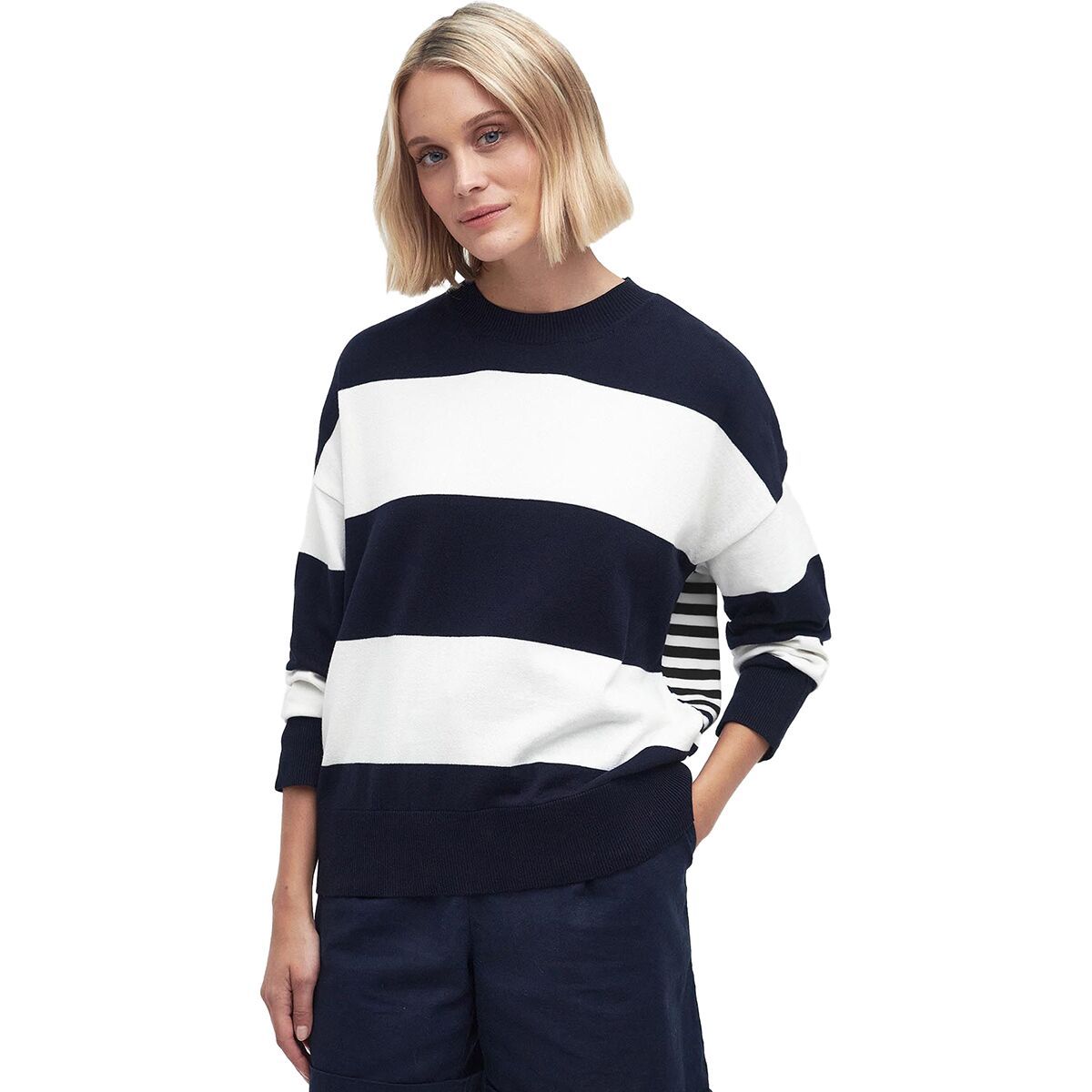 Barbour Bradley Stripe Knitted Jumper - Women's Navy Stripe, US 10/UK 14