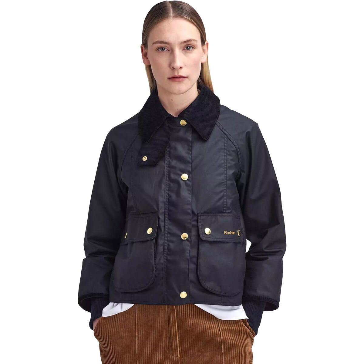 Image of Barbour Cropped Beadnell Wax Jacket - Women's Black/Classic, US 6/UK 10