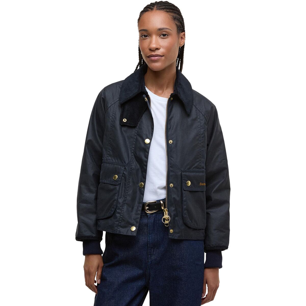 Image of Barbour Cropped Beadnell Wax Jacket - Women's Navy/Classic, US 6/UK 10