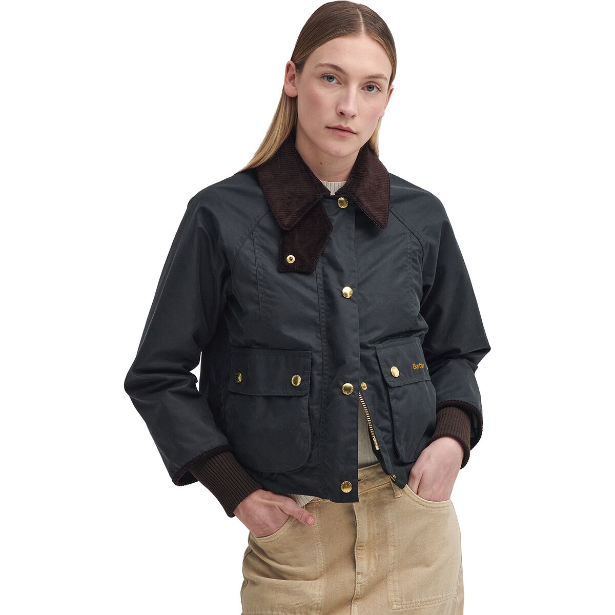 Image of Barbour Cropped Beadnell Wax Jacket - Women's Sage/Ancient, US 10/UK 14