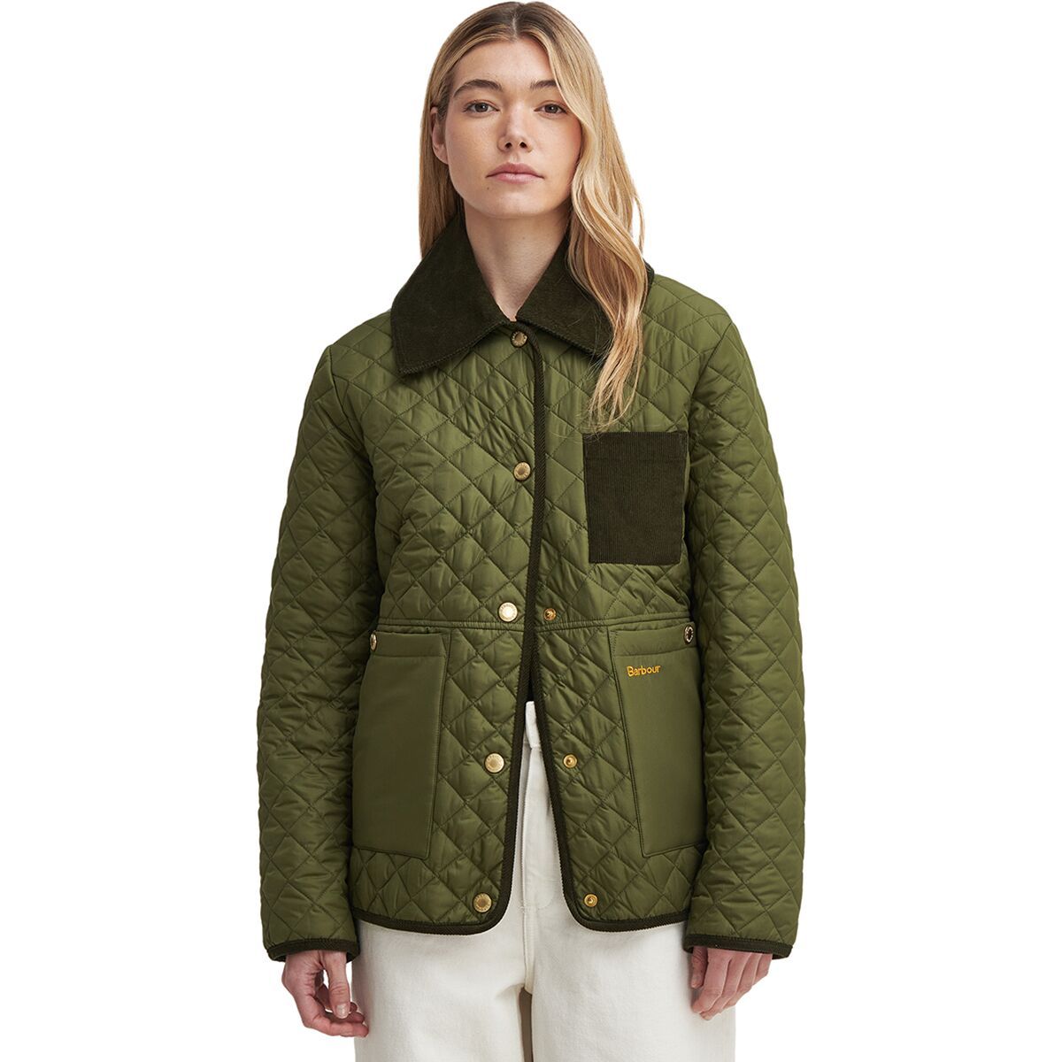 Image of Barbour Fleur Quilt Jacket - Women's Dark Moss/Light Sand, US 14/UK 18