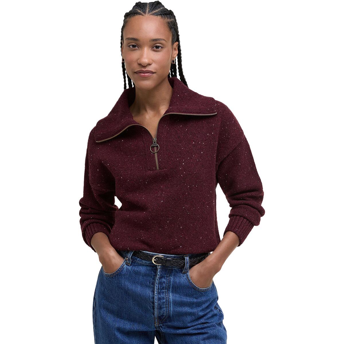 Image of Barbour Lavensdale 1/2-Zip Knit Sweater - Women's Black Cherry, US 2/UK 6