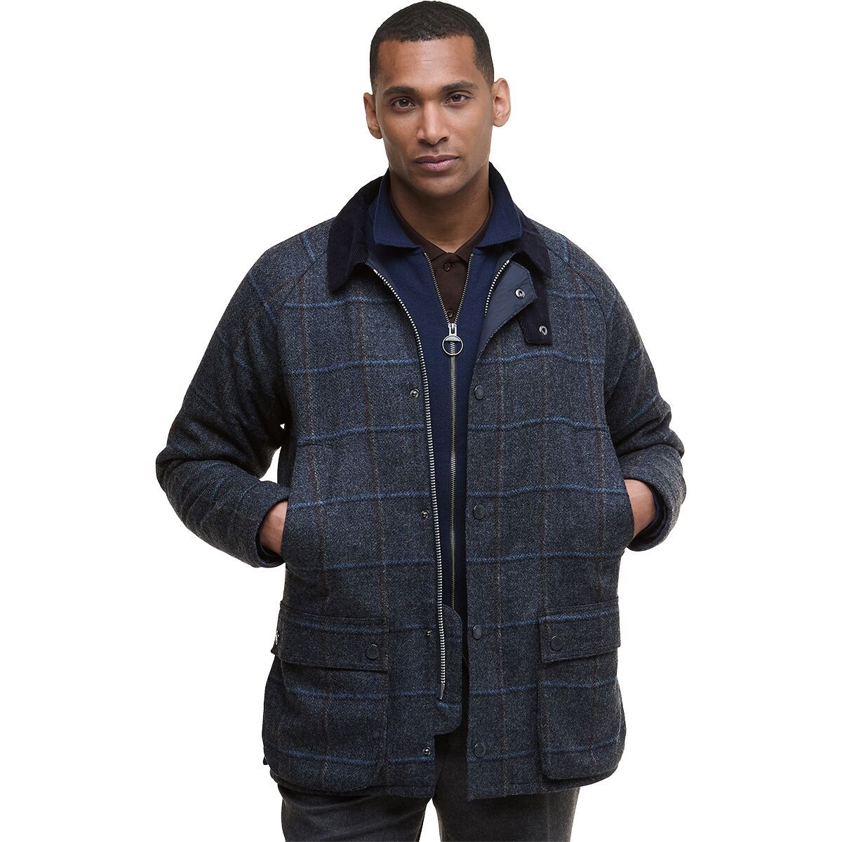 Image of Barbour Bedale Check Wool Jacket - Men's Blue, XL