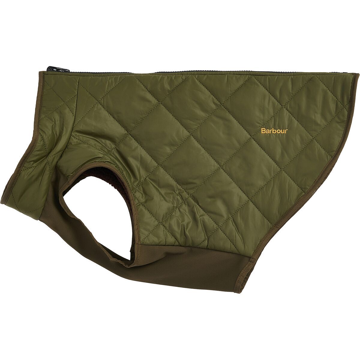 Image of Barbour Reversible Quilt/Borg Fleece Dog Coat Olive/Brown, XS