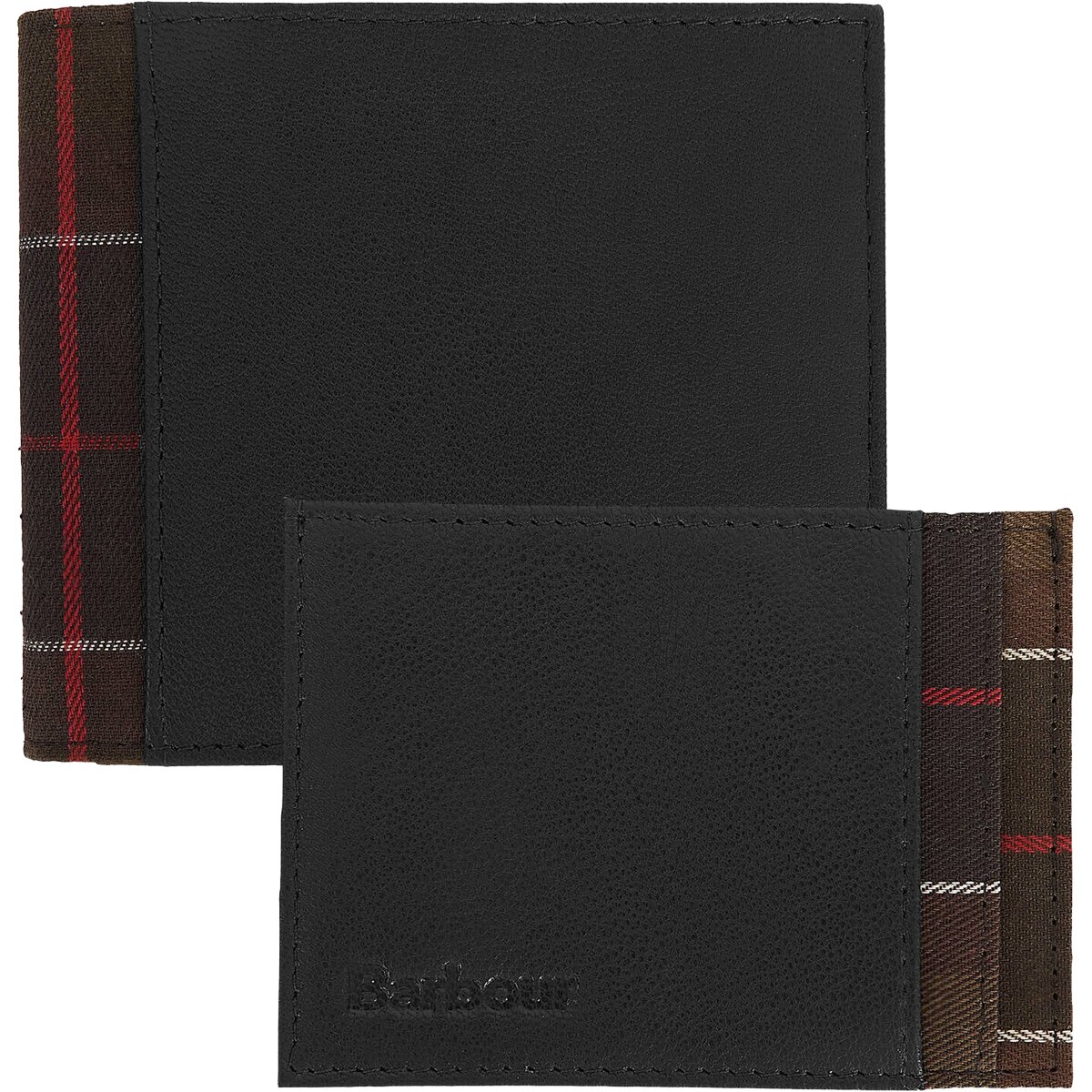 Image of Barbour Leather + Tartan Wallet & Card Holder Gift Set Black/Classic Tartan, One Size