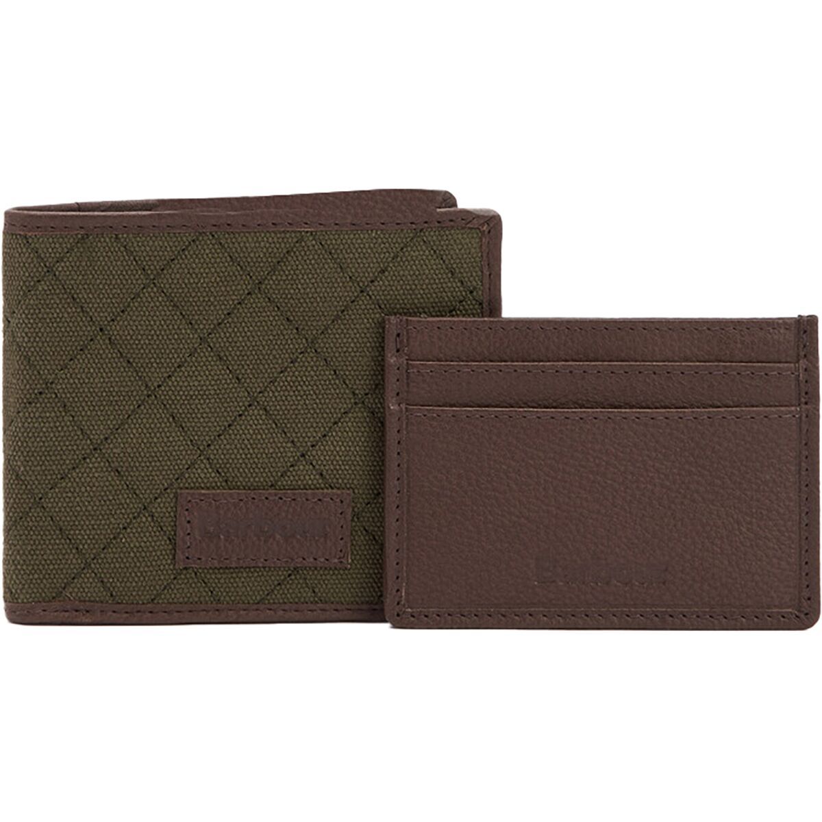 Image of Barbour Quilted Padbury Wallet + Card Holder Gift Set Dark Brown/Olive, One Size