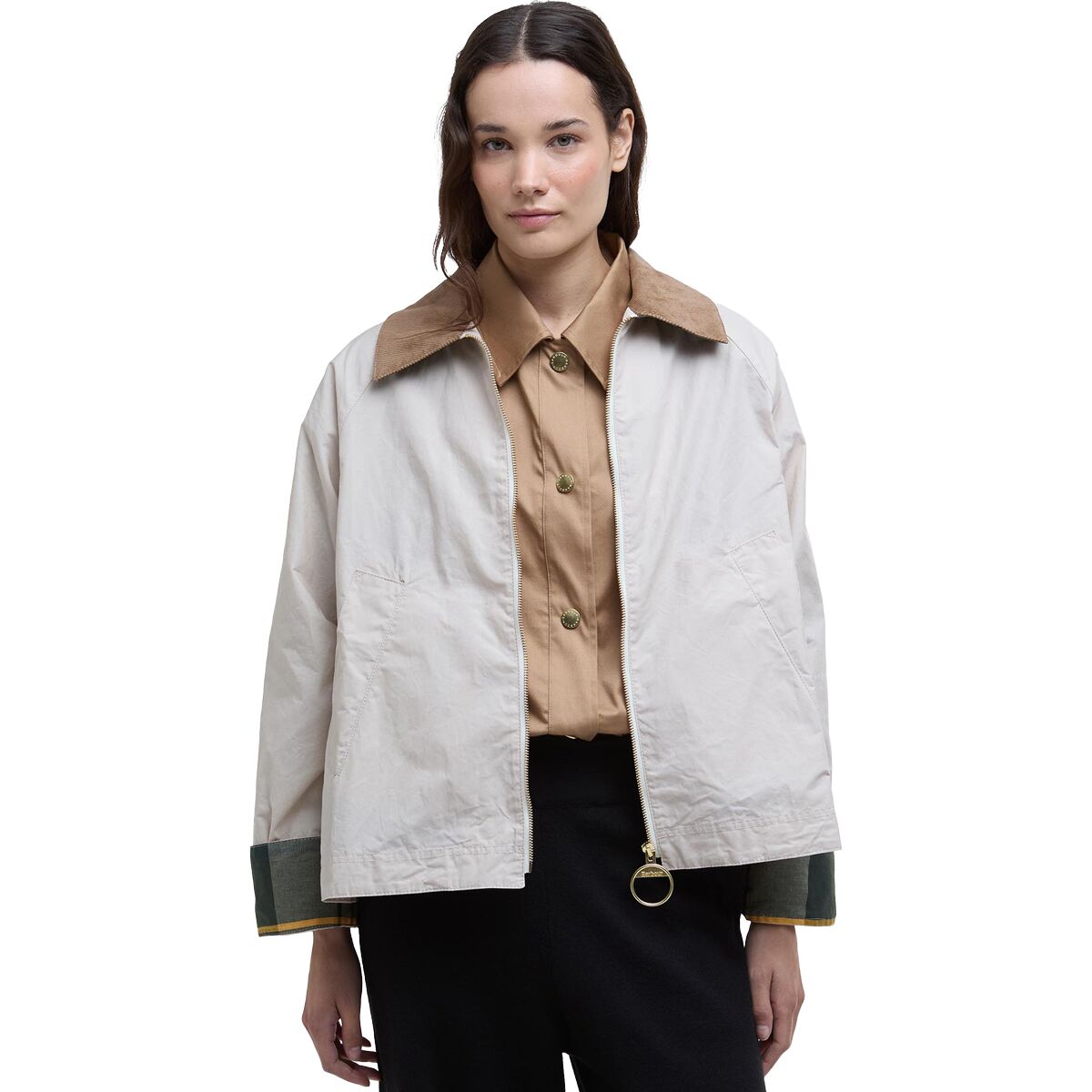 Image of Barbour Catlin Showerproof Jacket - Women's Oatmeal/Ancient Tartan, US 10/UK 14