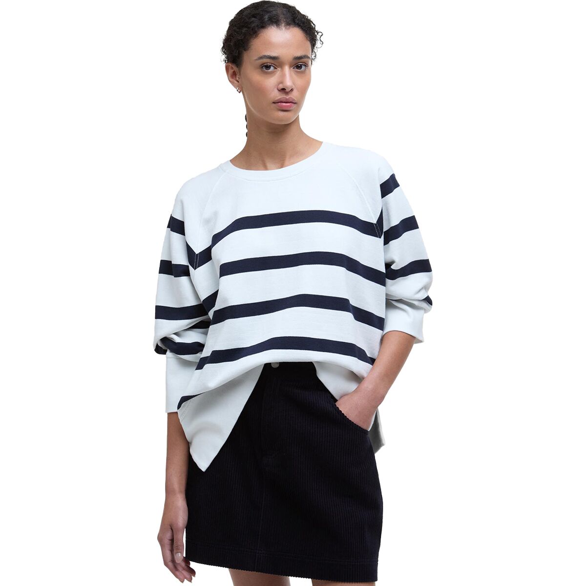 Image of Barbour Delaney Sweatshirt - Women's Cloud Stripe, US 8/UK 12