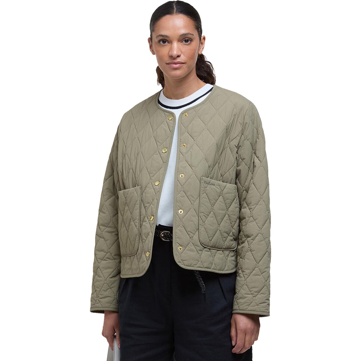 Image of Barbour Monroe Quilt Jacket - Women's Dusky Green/Rosemary Tartan, US 14/UK 18