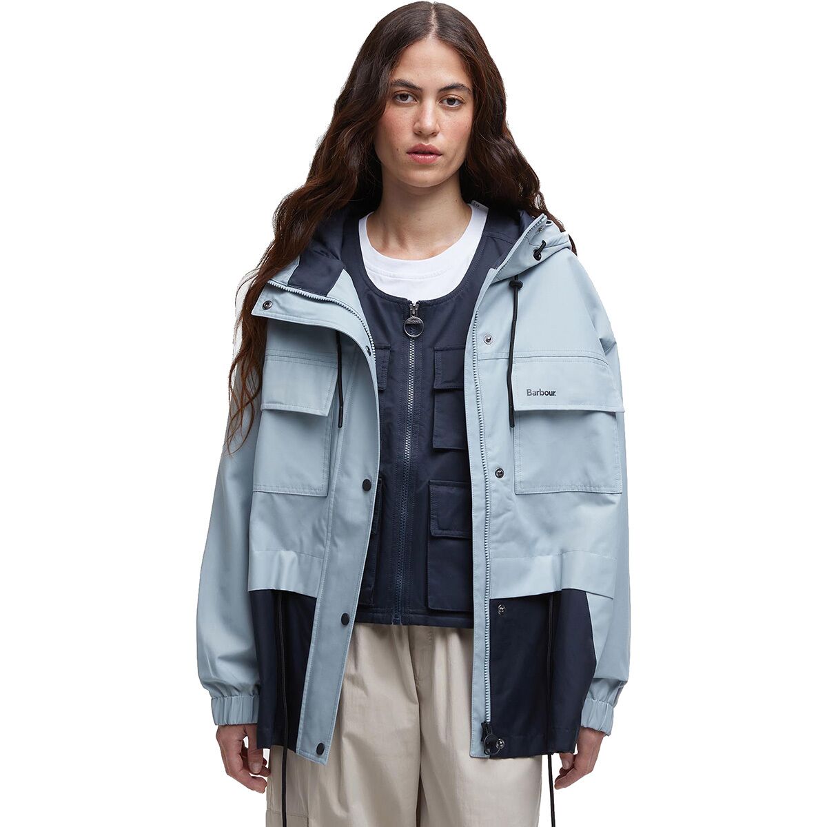 Image of Barbour Reese Showerproof Jacket - Women's Ice Blue/Dark Navy, US 8/UK 12