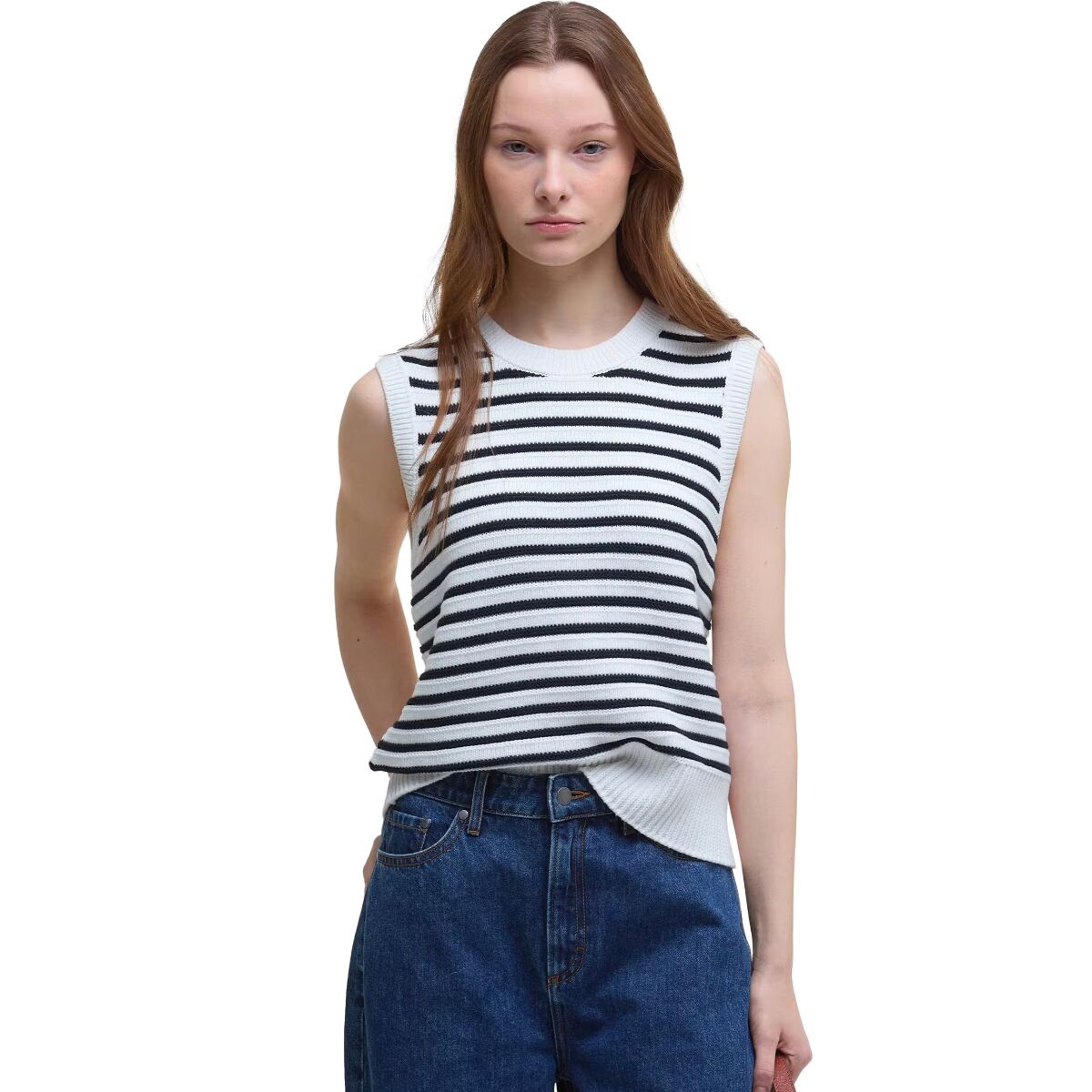Image of Barbour Emberly Sleeveless Knitted Tank Top - Women's Cloud/Navy, US 8/UK 12