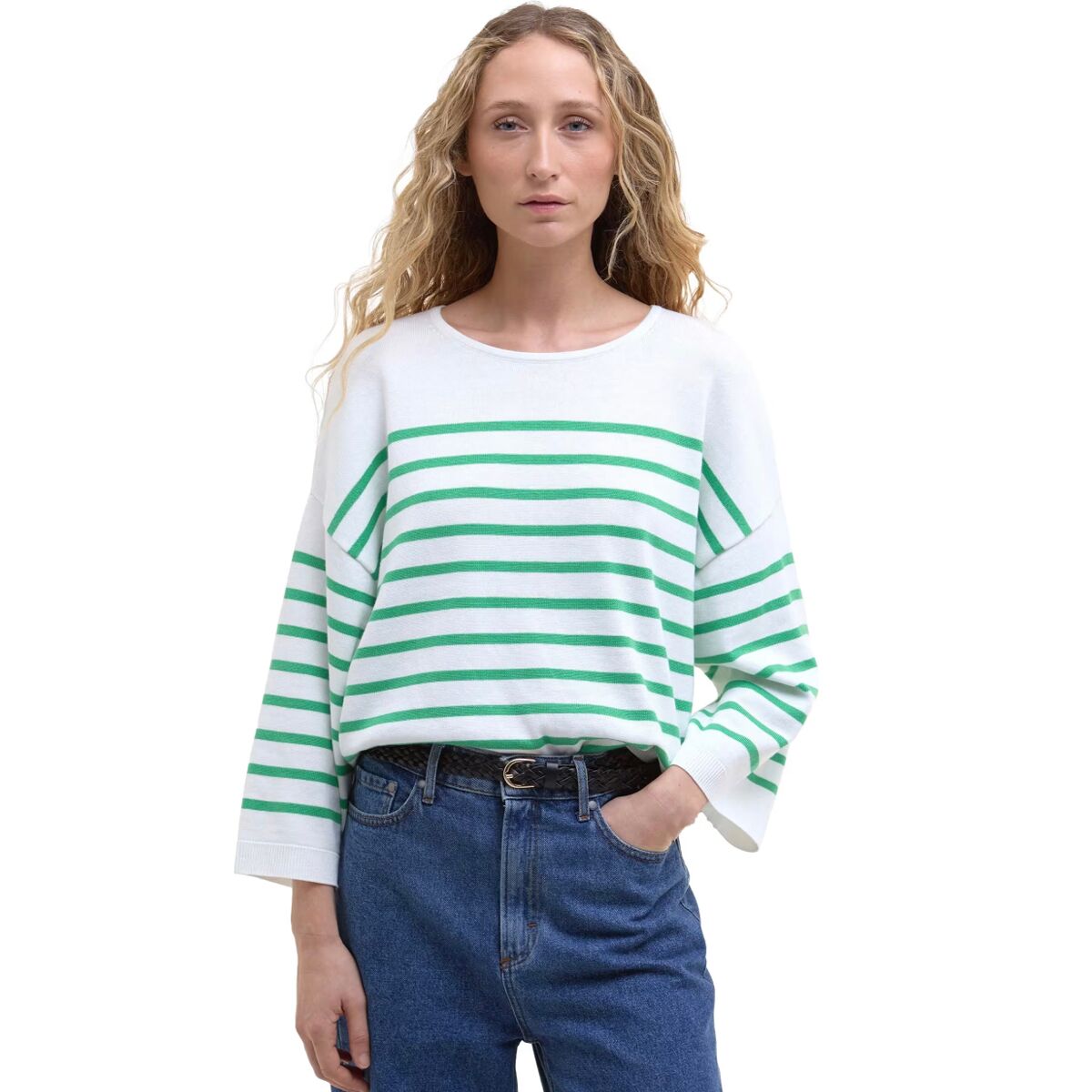 Image of Barbour Kayleigh Knitted Jumper - Women's Cloud/Kelly Green, US 10/UK 14