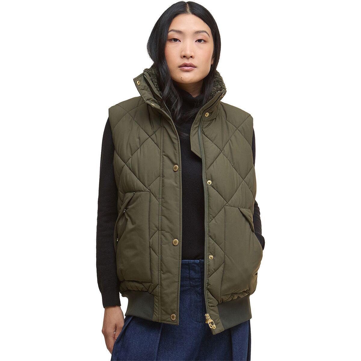Image of Barbour Becky Puffer Gilet - Women's Olive/Ancient Tartan, US 12/UK 16