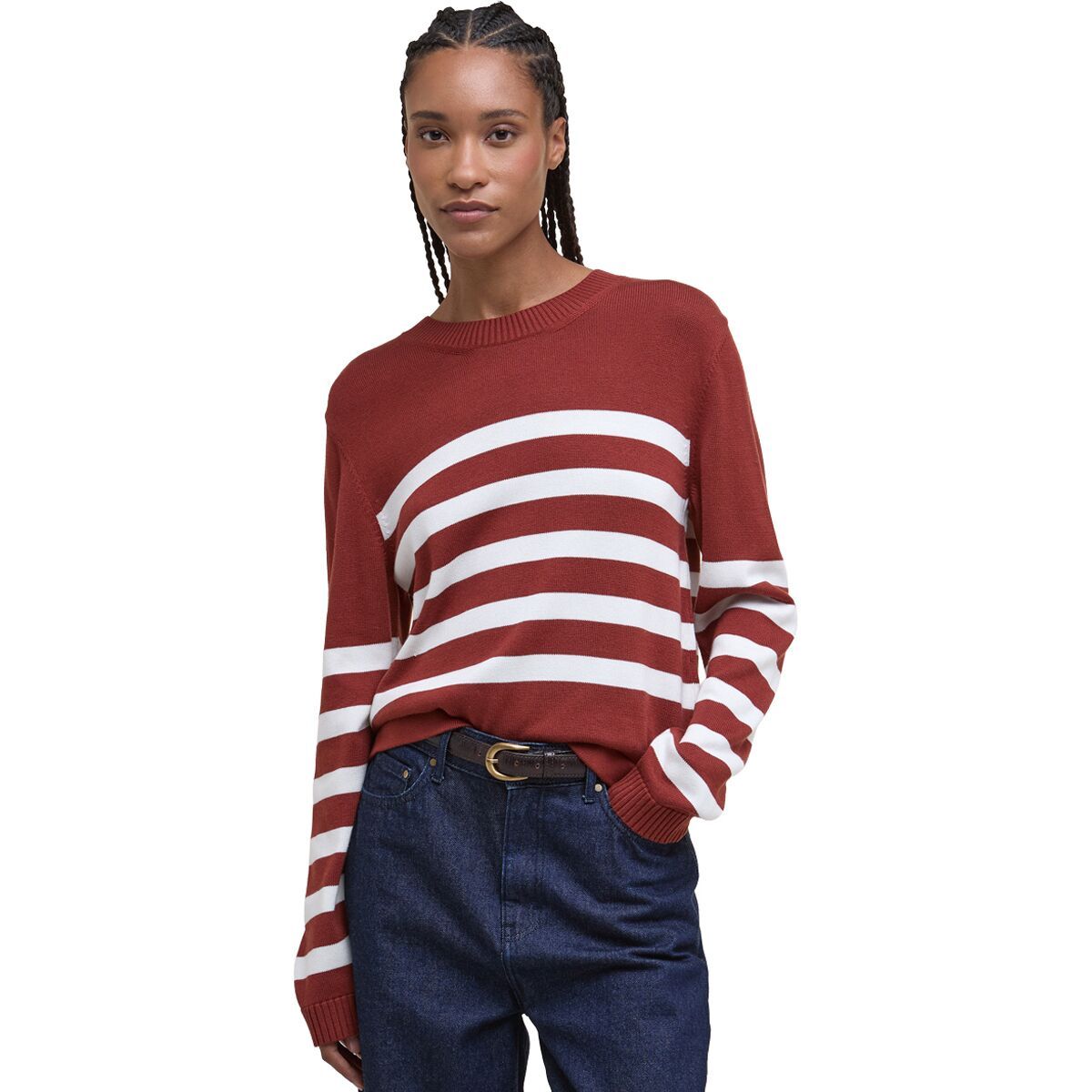 Image of Barbour Demi Knitted Jumper - Women's Burnt Henna Stripe, US 8/UK 12