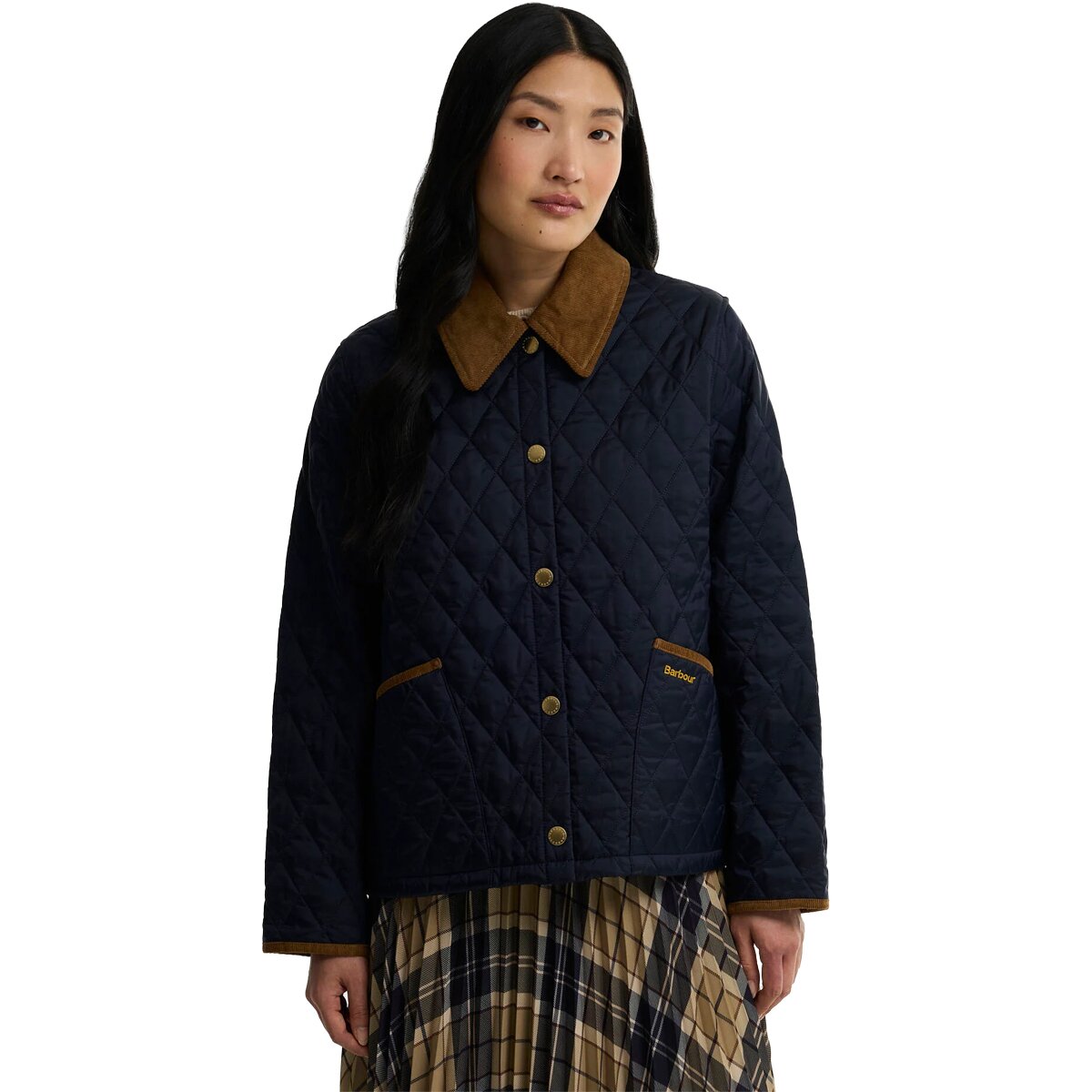 Image of Barbour Icons Cropped Liddesdale Quilted Jacket - Women's Dark Navy/Birchwood, US 2/UK 6