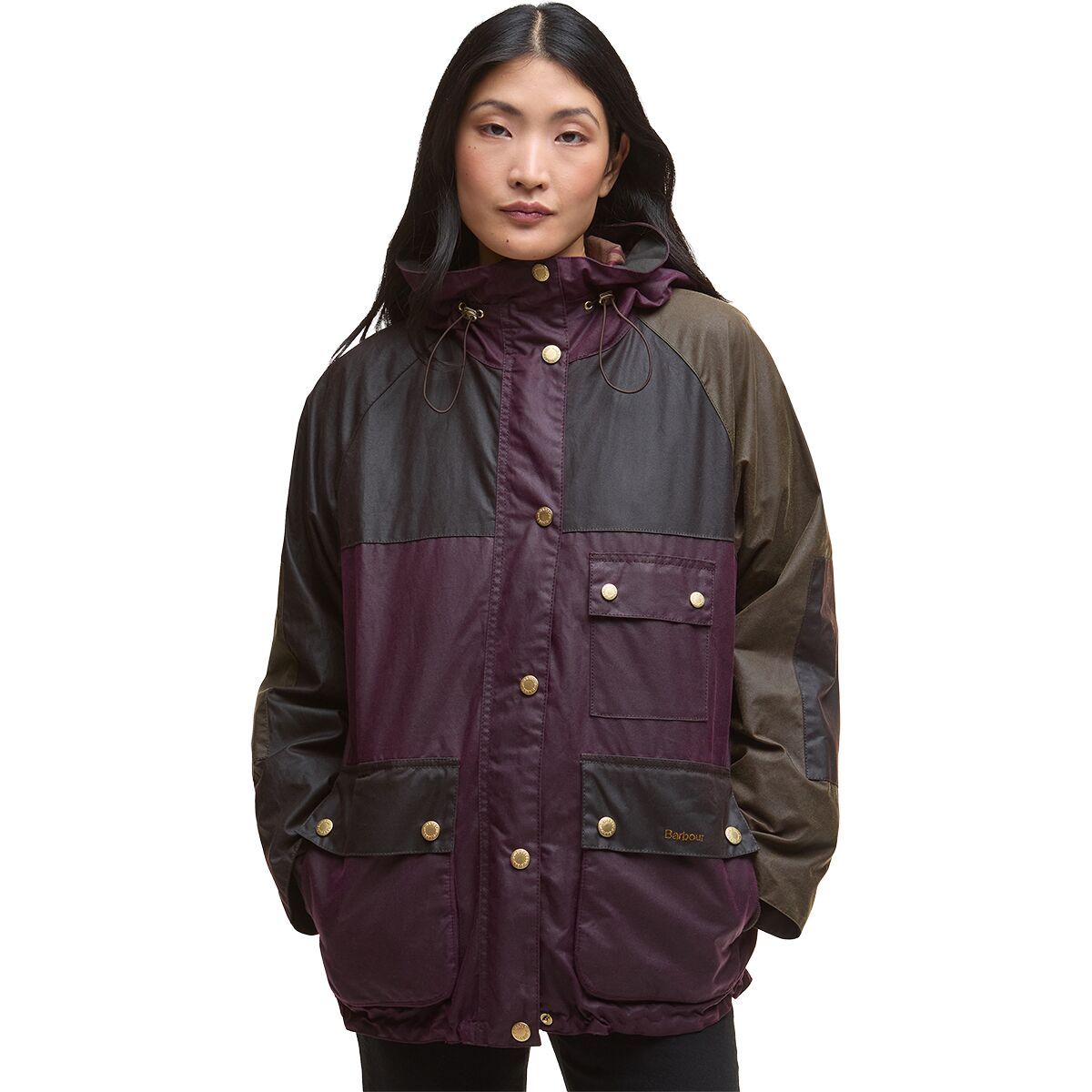 Image of Barbour Keeley Wax Jacket - Women's Merlot/Rustic/Beech/Muted Tartan, US 12/UK 16