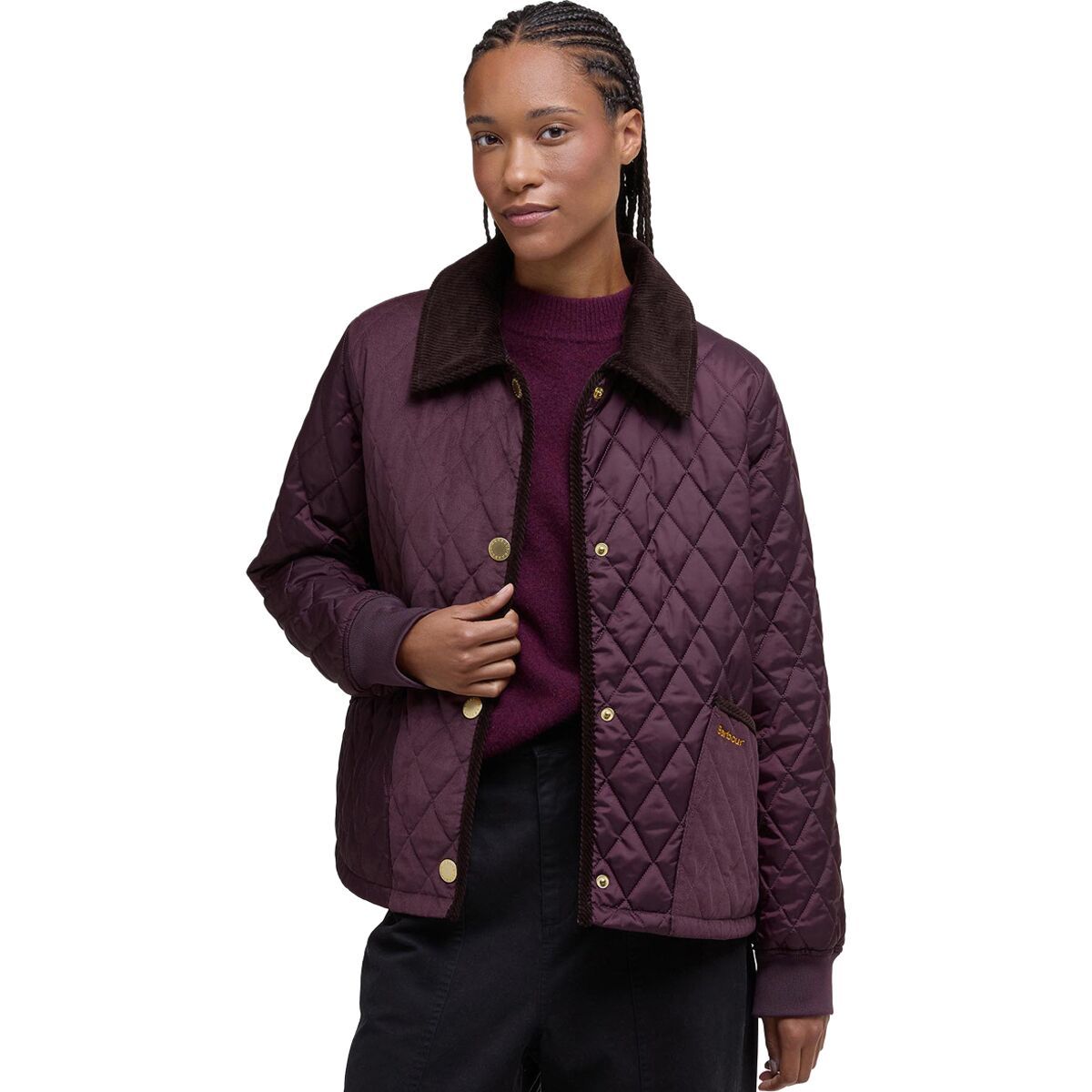 Image of Barbour Marla Quilted Jacket - Women's Black Cherry/Dark Brown//Muted Tartan, US 14/UK 18