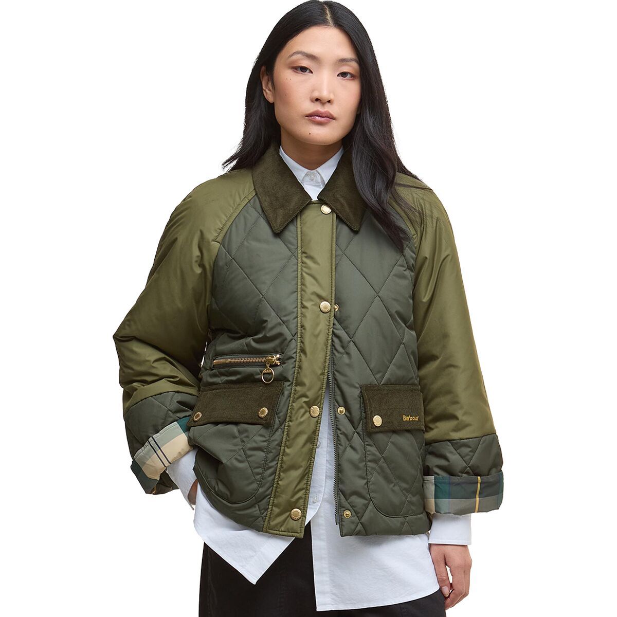 Image of Barbour Martha Quilted Jacket - Women's Olive/Dark Moss/Ancient Tartan, US 14/UK 18
