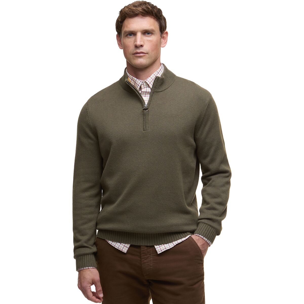 Image of Barbour Kelson 1/2-Zip Knitted Jumper - Men's Olive, L