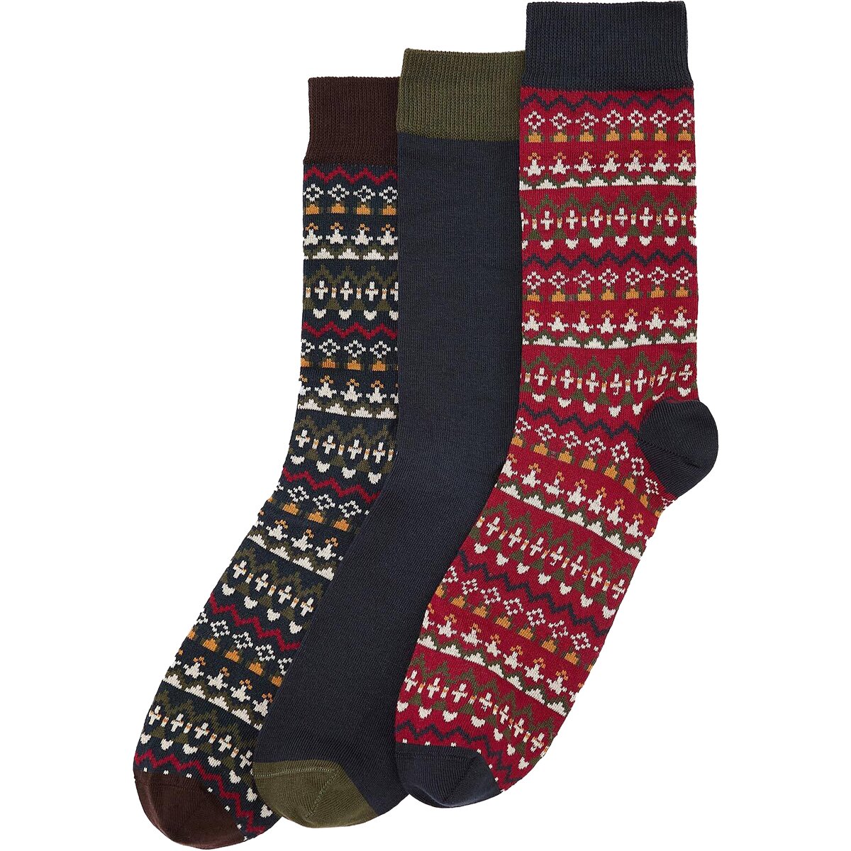 Image of Barbour Marlow Fair Isle Sock Gift Box Olive, One Size