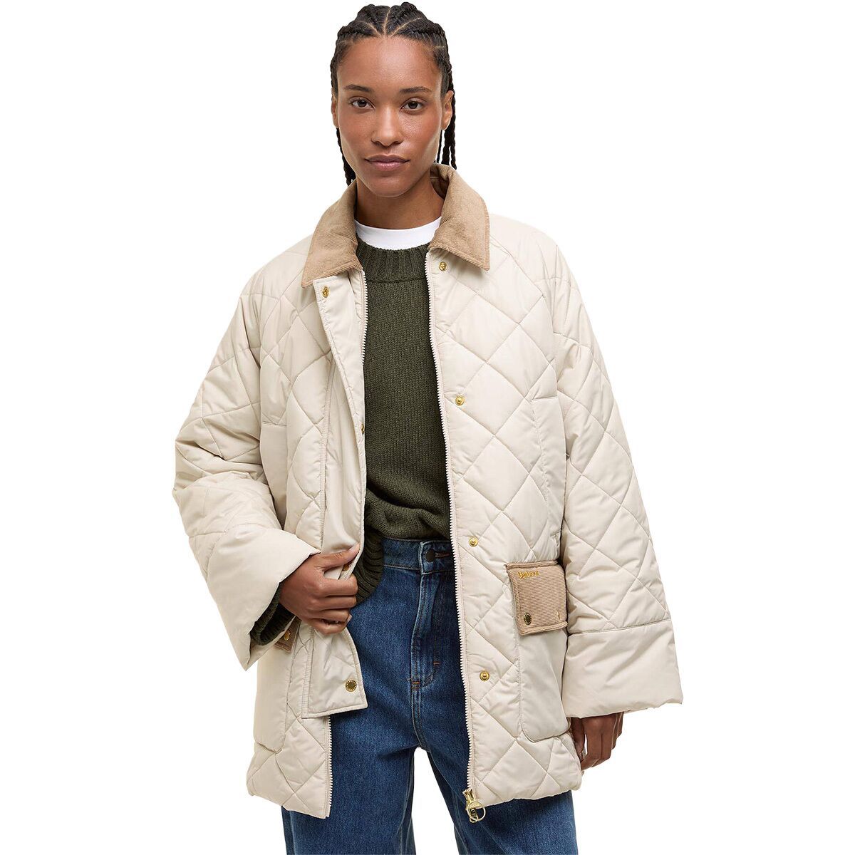 Image of Barbour Aldburgh Quilted Jacket - Women's Oatmeal/Ancient Tartan, US 10/UK 14