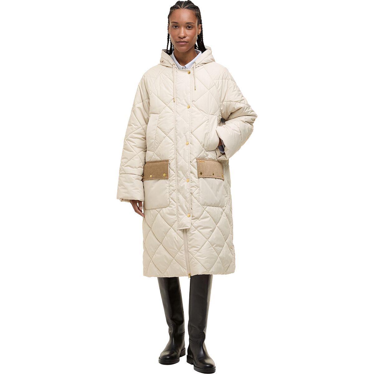 Image of Barbour Braidley Quilted Jacket - Women's Oatmeal/Ancient Tartan, US 14/UK 18