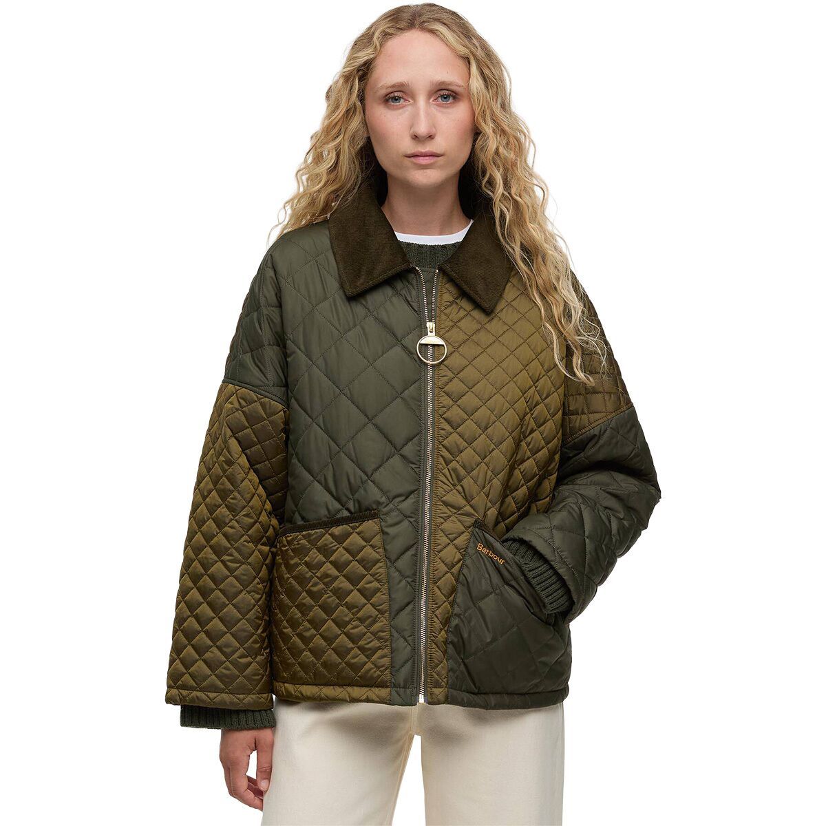 Image of Barbour Danby Quilted Jacket - Women's Golden Olive/Olive/Ancient Tartan, US 8/UK 12