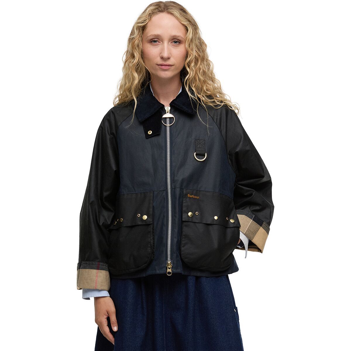Image of Barbour Kearton Wax Jacket - Women's Royal Navy/Black/Dress Tartan, US 4/UK 8