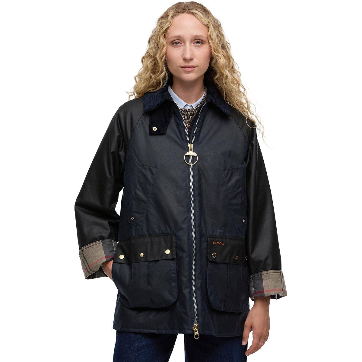 Image of Barbour Kettlewell Wax Jacket - Women's Royal Navy/Black/Dress Tartan, US 6/UK 10