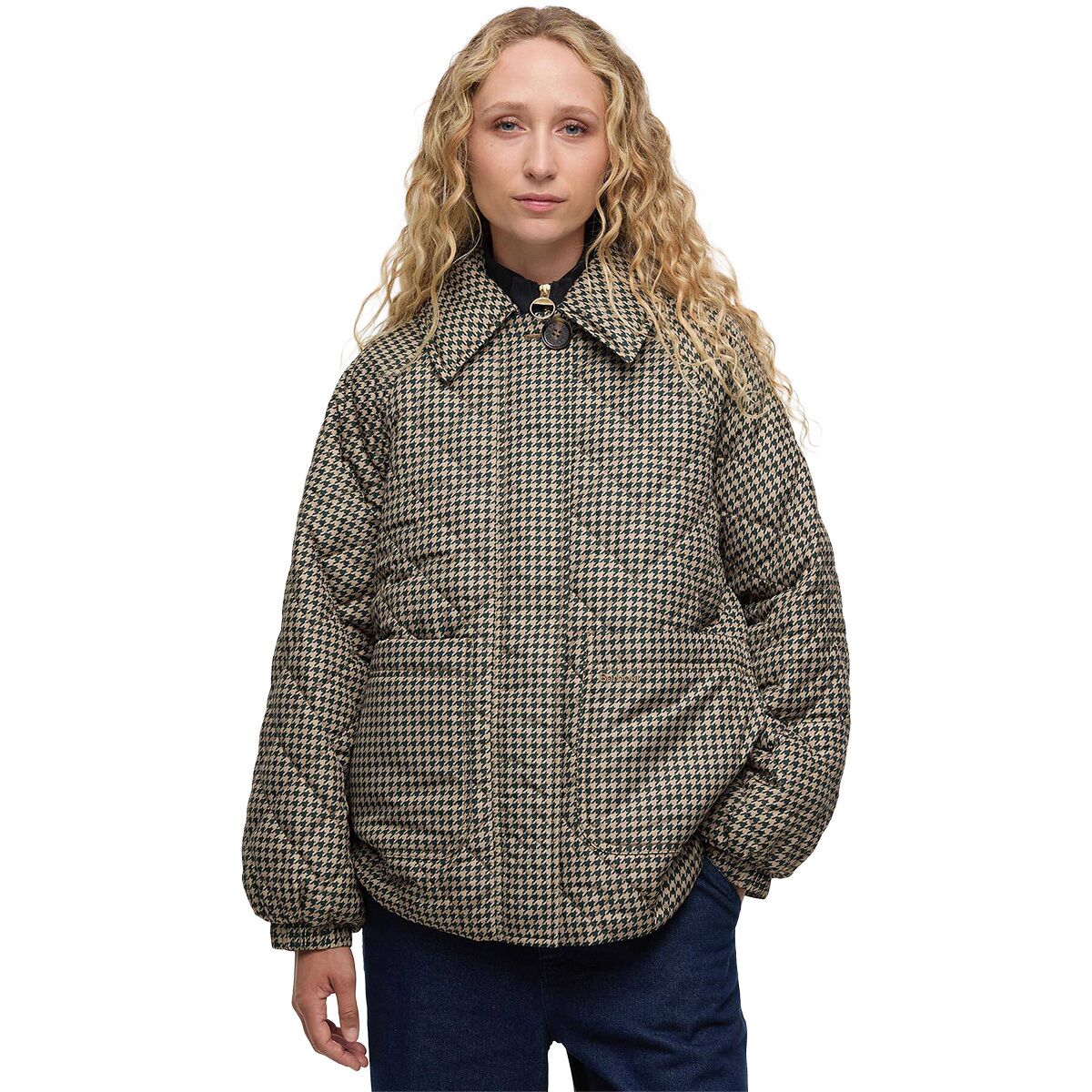 Image of Barbour Laoise Check Quilted Jacket - Women's Sage Houndstooth/Sand Dune, US 8/UK 12